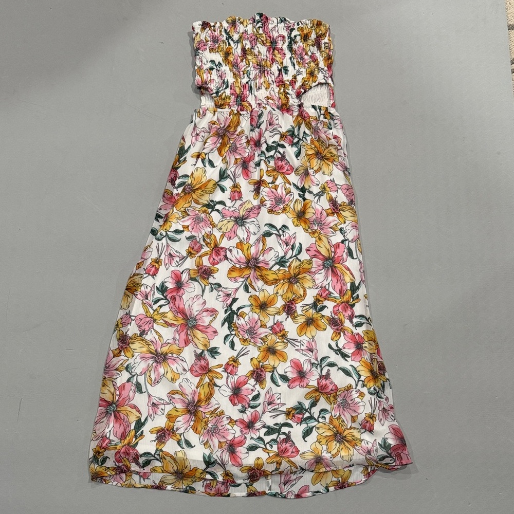 Collective Concepts Strapless Floral Dress - Pink, Yellow, Green